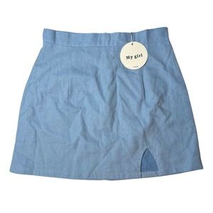 My Girl Blue Linen Blend A Line Skirt Size 8 AU / 4 US New